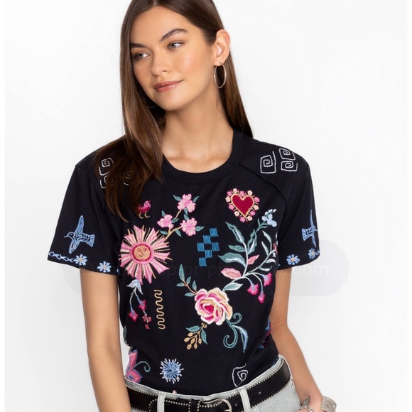 Johnny Was PM raw detail, short sleeved Raglan tee Carmene - Picture 1 of 2